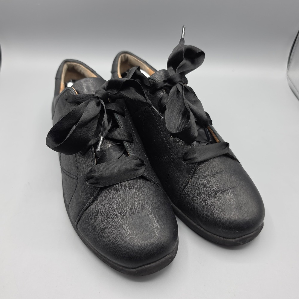 Vionic Lindsey Sneakers Womens 8.5 Black Leather Ribbon Lace Up Comfort Shoes